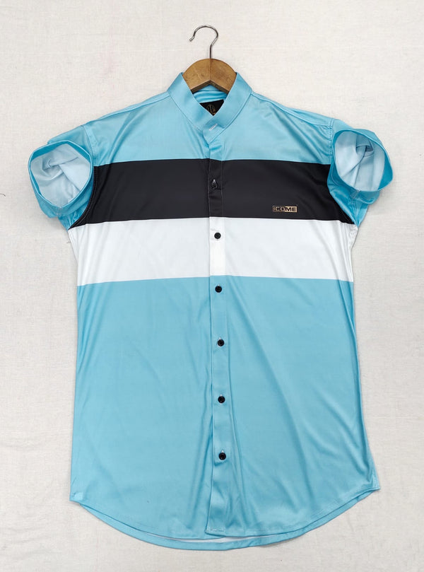 Men Regular Fit Color Block Cut Away Collar Casual Shirt - Dynadrops.In