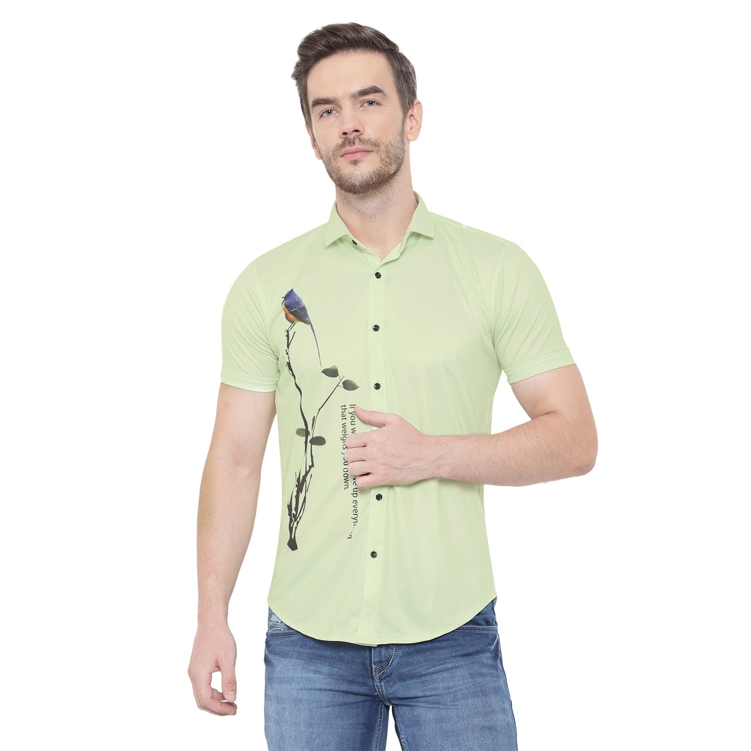 Men Regular Fit Printed Cut Away Collar Casual Shirt - Dynadrops