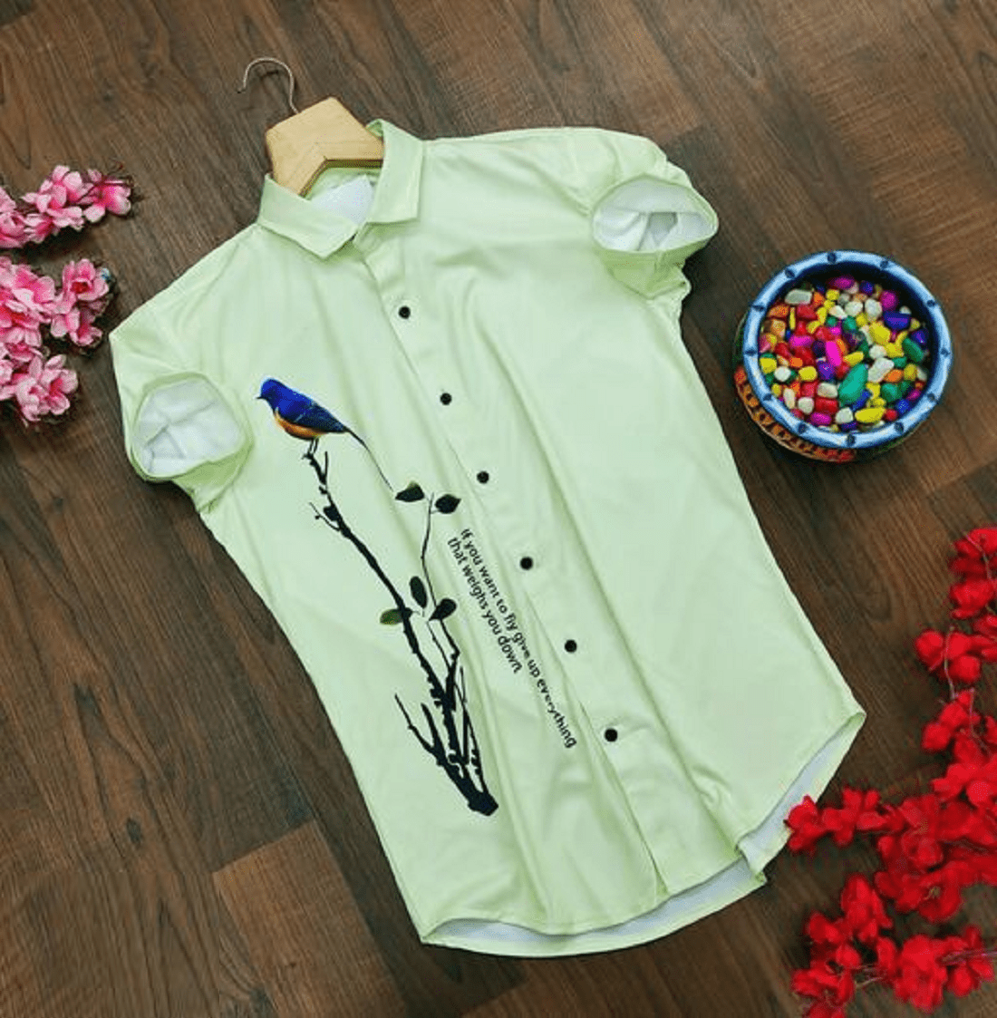 Men Regular Fit Printed Cut Away Collar Casual Shirt - Dynadrops