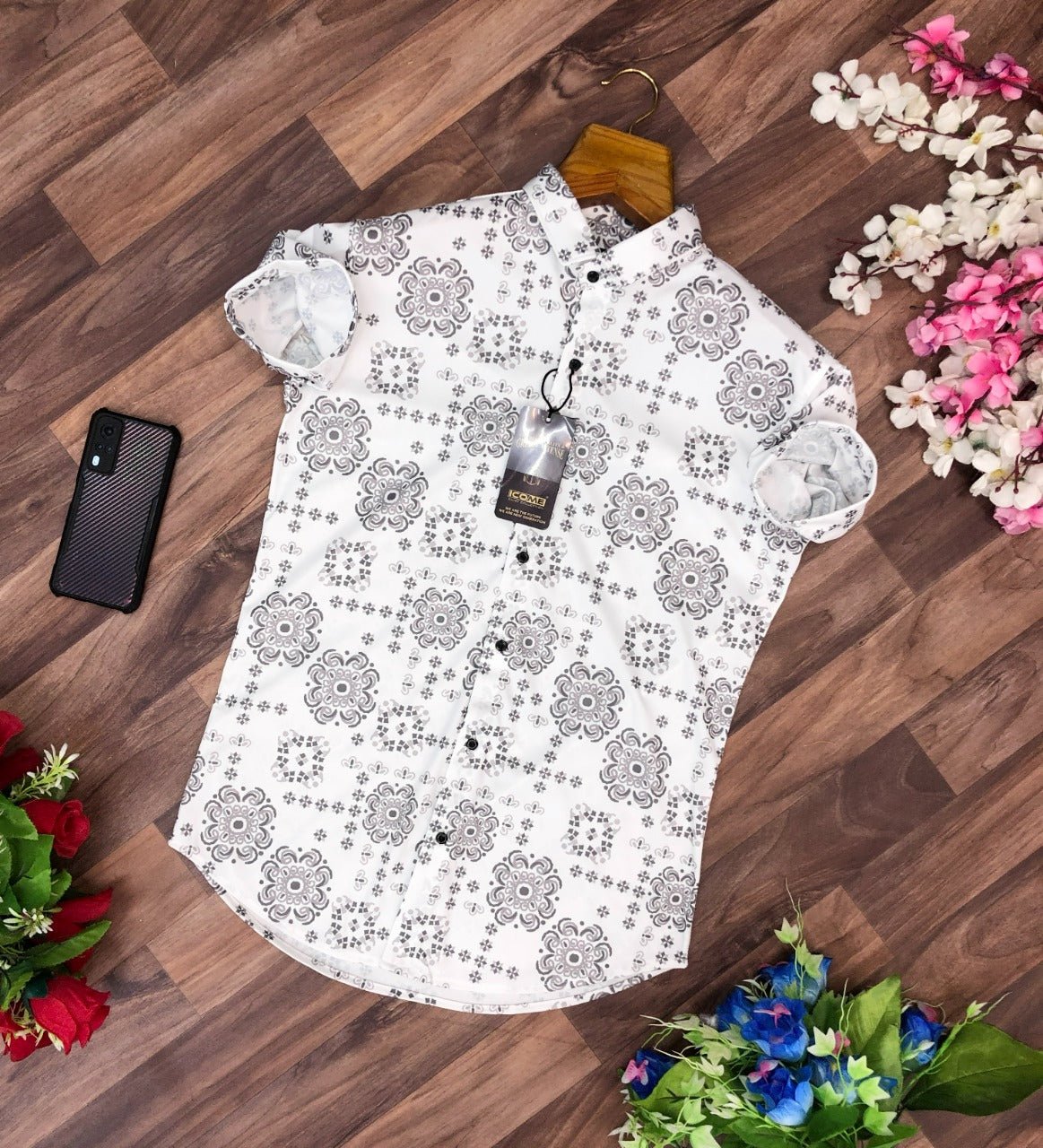 Men Regular Fit Printed Ribbed Collar Casual Shirt - Dynadrops.In