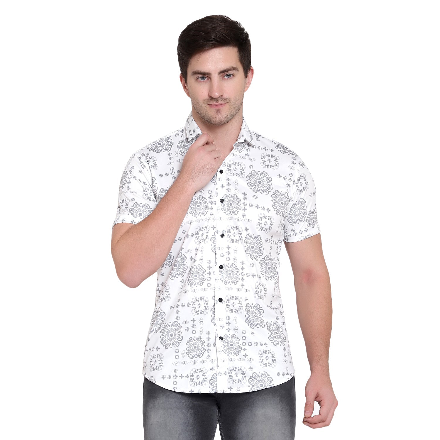 Men Regular Fit Printed Ribbed Collar Casual Shirt - Dynadrops.In