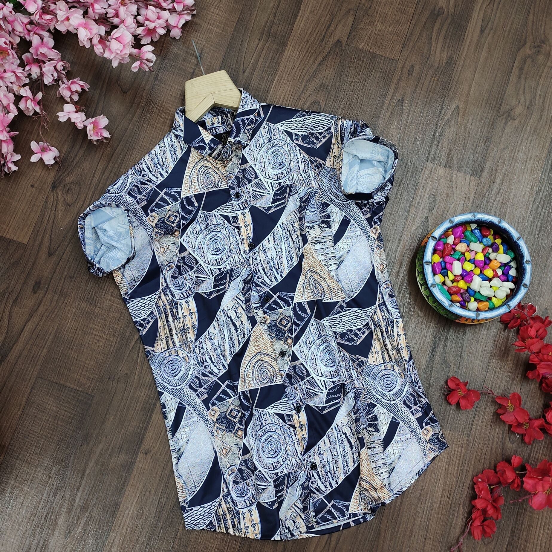 Men Regular Fit Printed Ribbed Collar Casual Shirt - Dynadrops