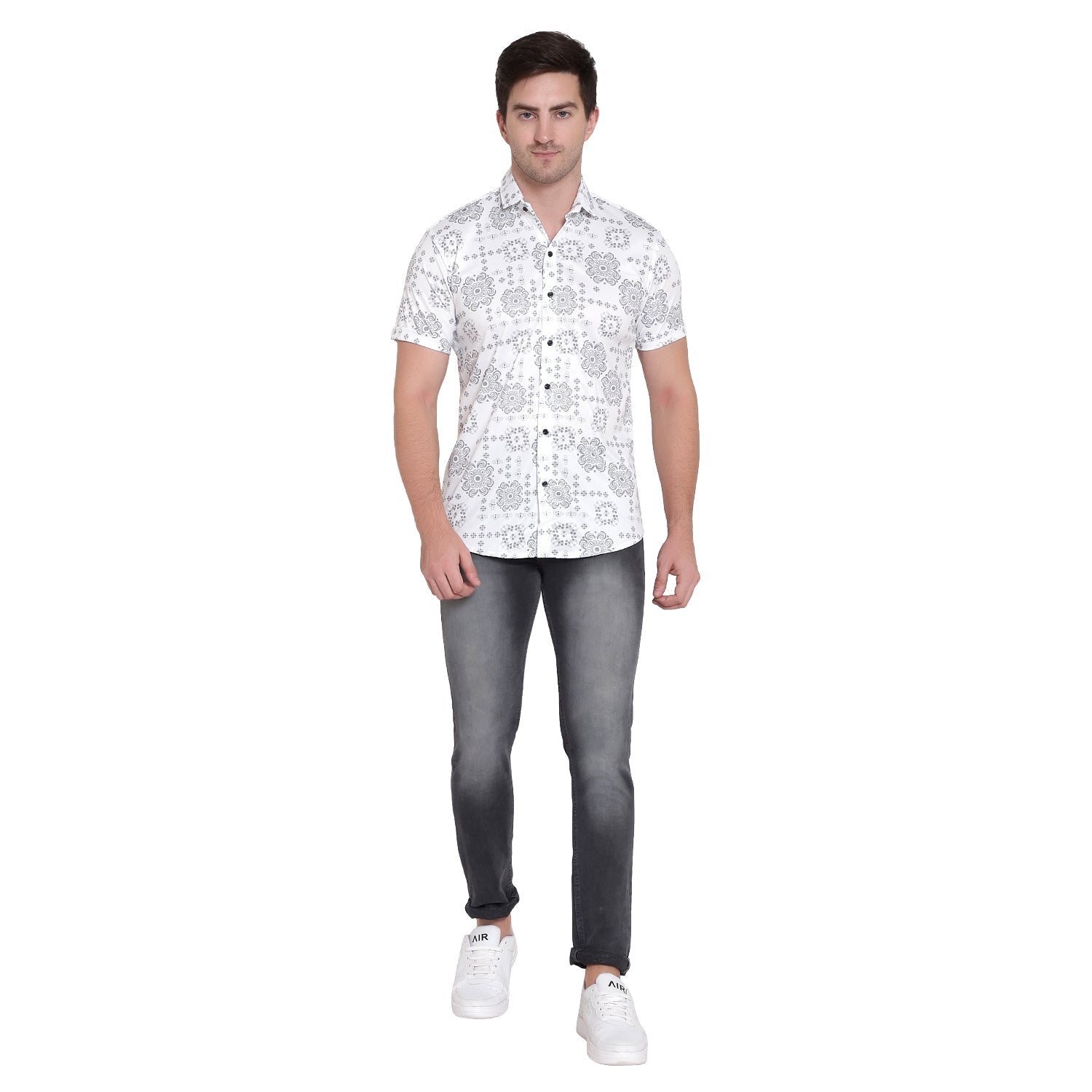 Men Regular Fit Printed Ribbed Collar Casual Shirt - Dynadrops