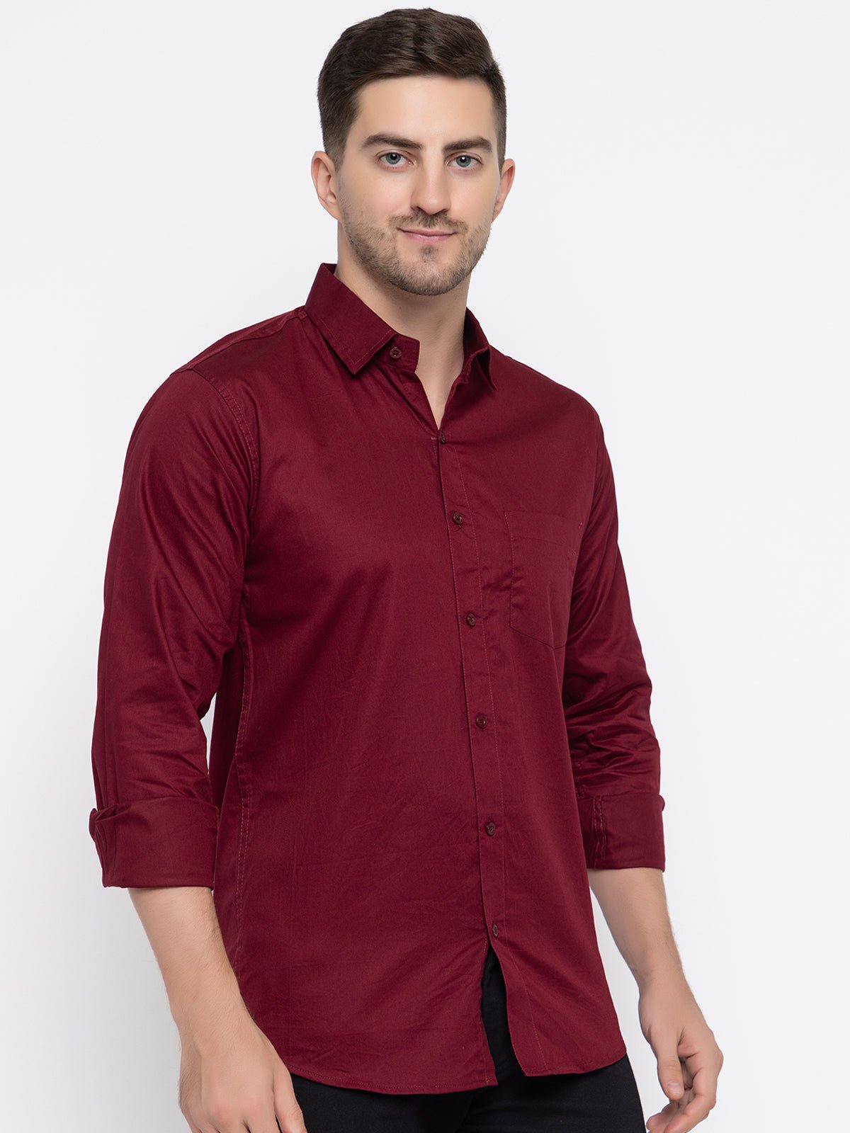 Men Regular Fit Solid Spread Collar Casual Shirt - Dynadrops.In