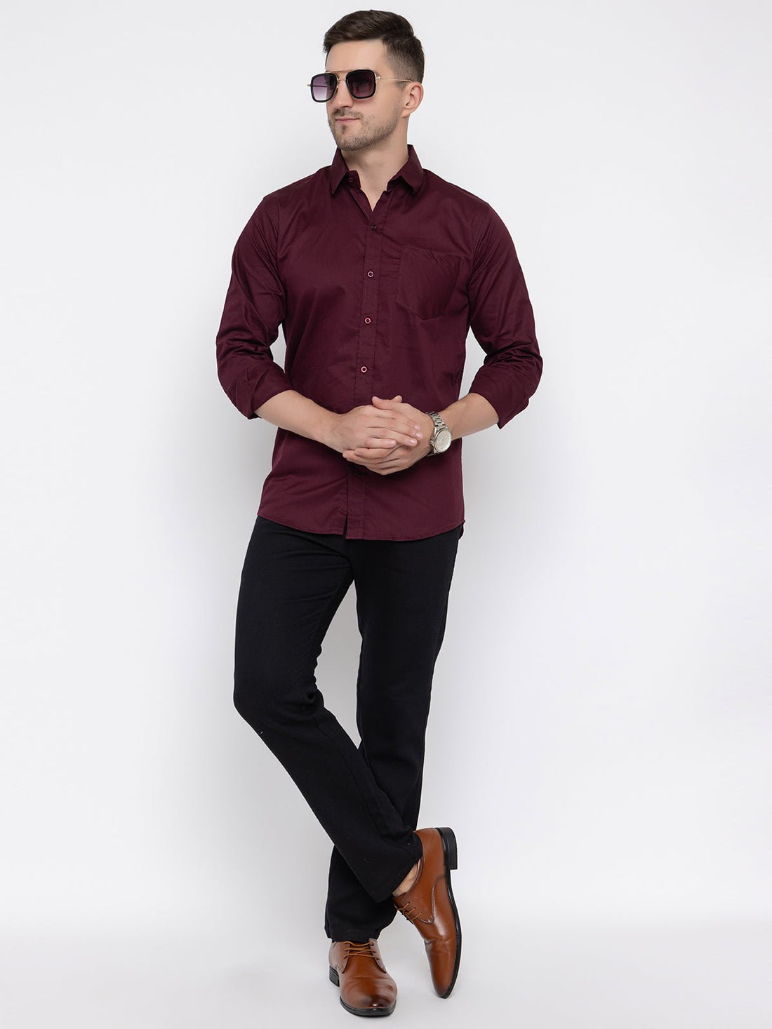 Men Regular Fit Solid Spread Collar Casual Shirt - Dynadrops