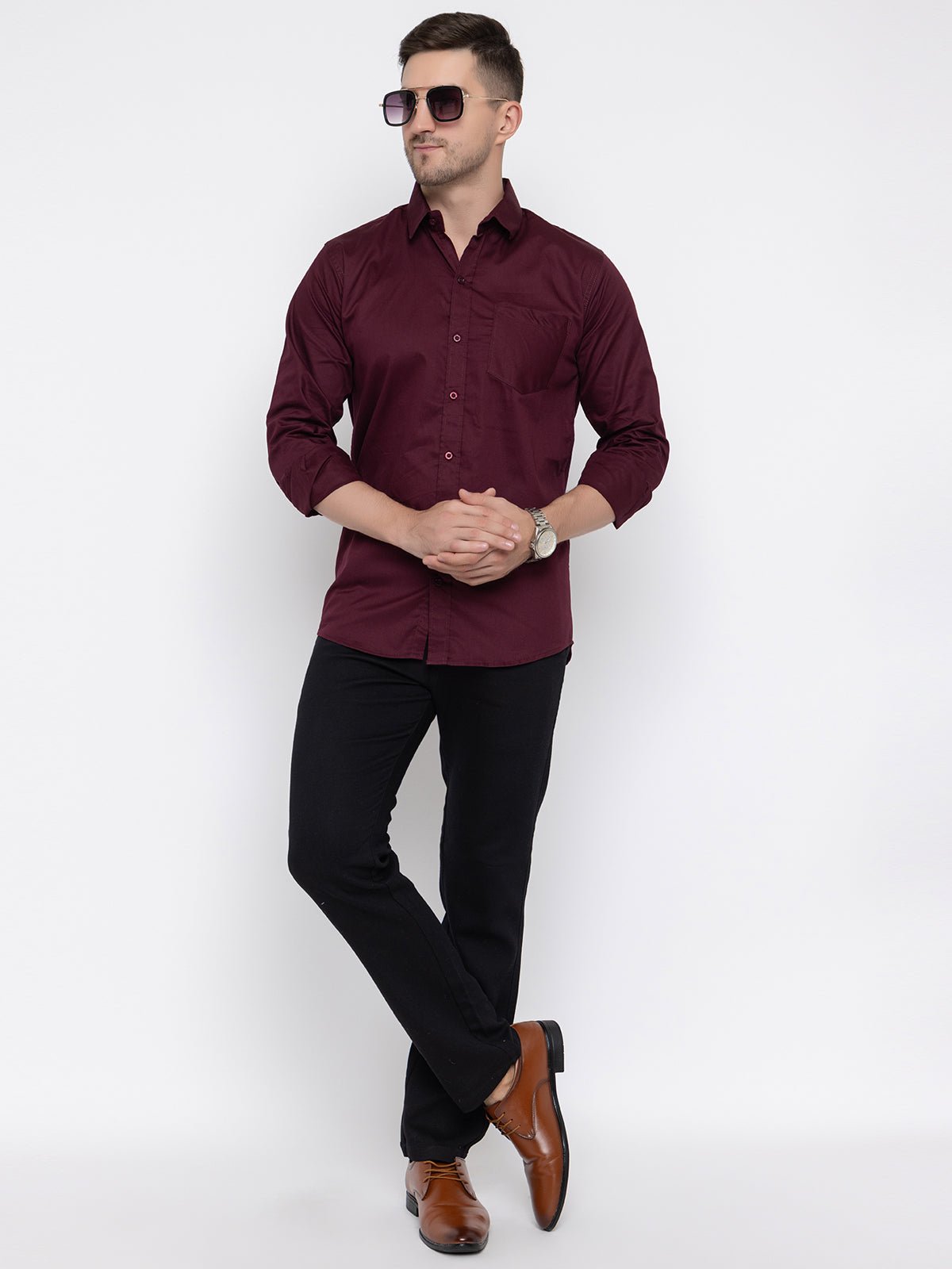 Men Regular Fit Solid Spread Collar Casual Shirt - Dynadrops