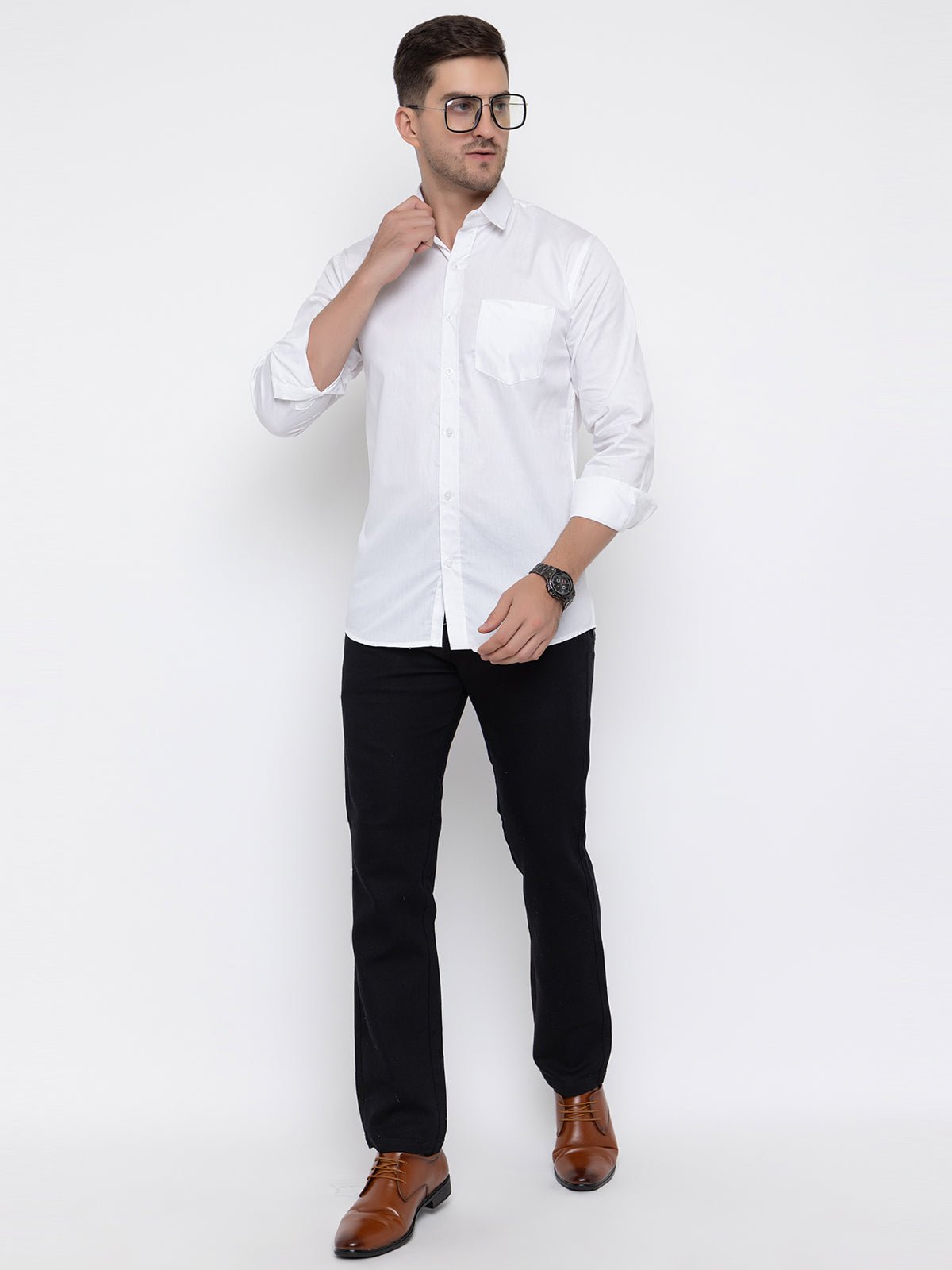 Men Regular Fit Solid Spread Collar Casual Shirt - Dynadrops.In