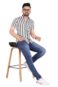 Men Regular Fit Striped Curved Collar Casual Shirt - Dynadrops