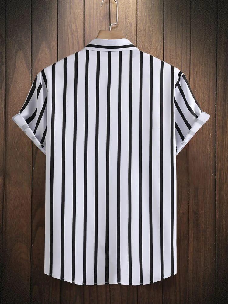Men Regular Fit Striped Curved Collar Casual Shirt - Dynadrops