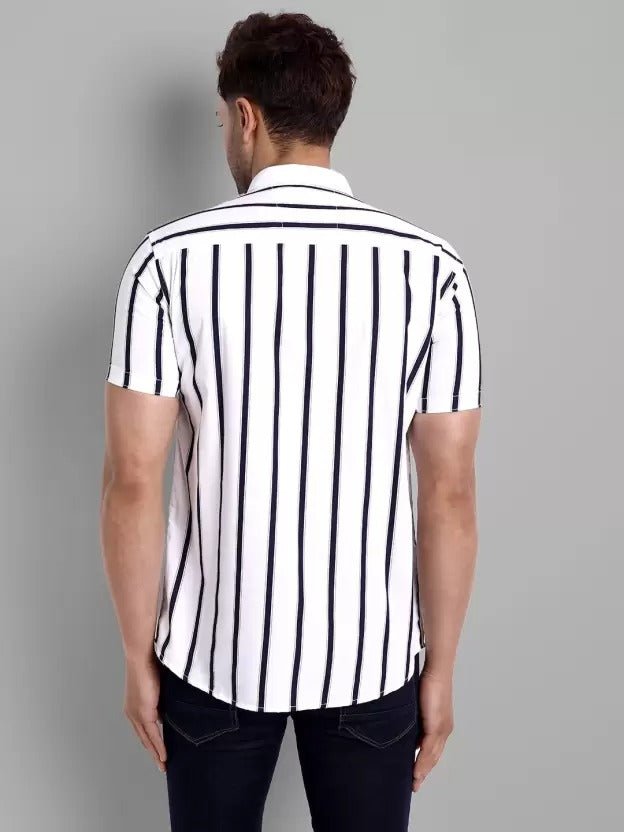 Men Regular Fit Striped Curved Collar Casual Shirt - Dynadrops