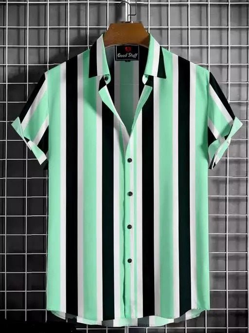 Men Regular Fit Striped Cut Away Collar Casual Shirt - Dynadrops.In