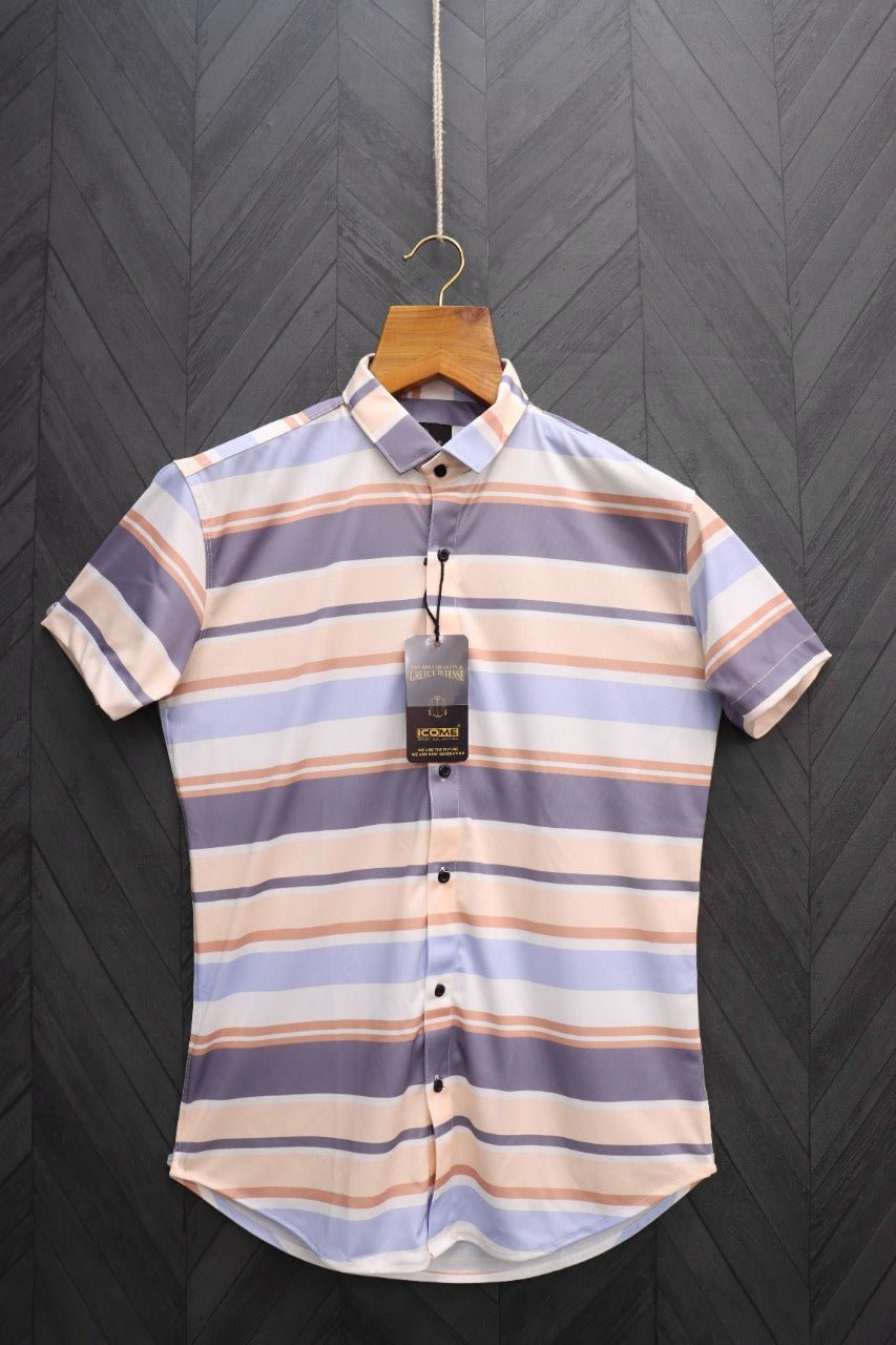 Men Regular Fit Striped Ribbed Collar Casual Shirt - Dynadrops.In
