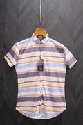 Men Regular Fit Striped Ribbed Collar Casual Shirt - Dynadrops.In