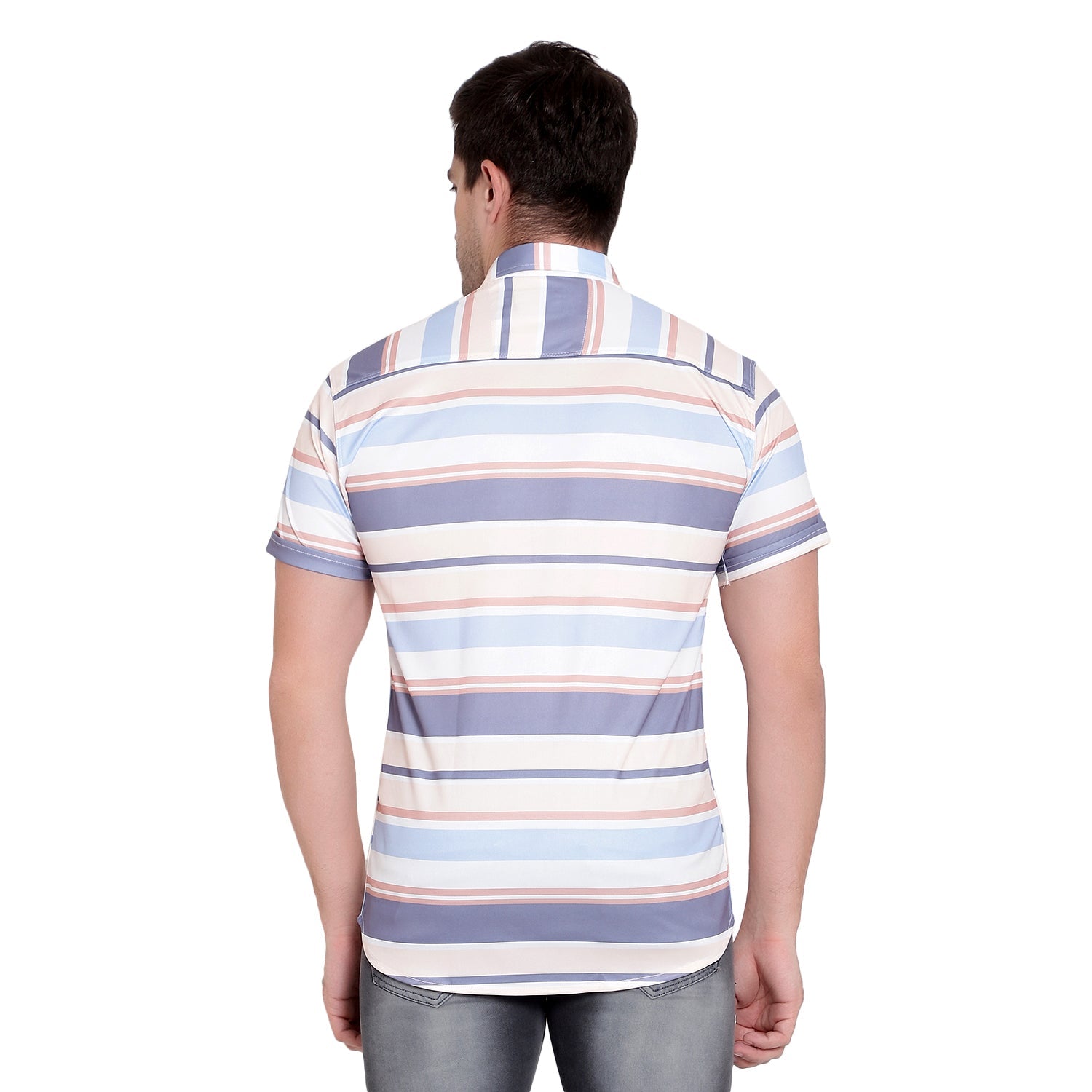 Men Regular Fit Striped Ribbed Collar Casual Shirt - Dynadrops.In