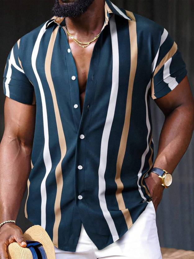 Men Regular Fit Striped Spread Collar Casual Shirt - Dynadrops