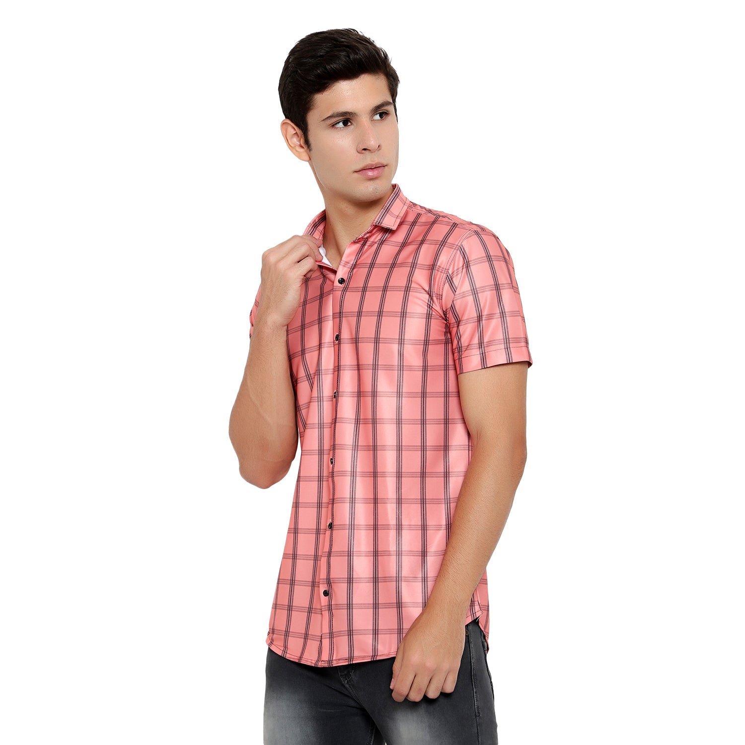 Men Regular, Super Slim Fit Checkered Ribbed Collar Casual Shirt - Dynadrops.In