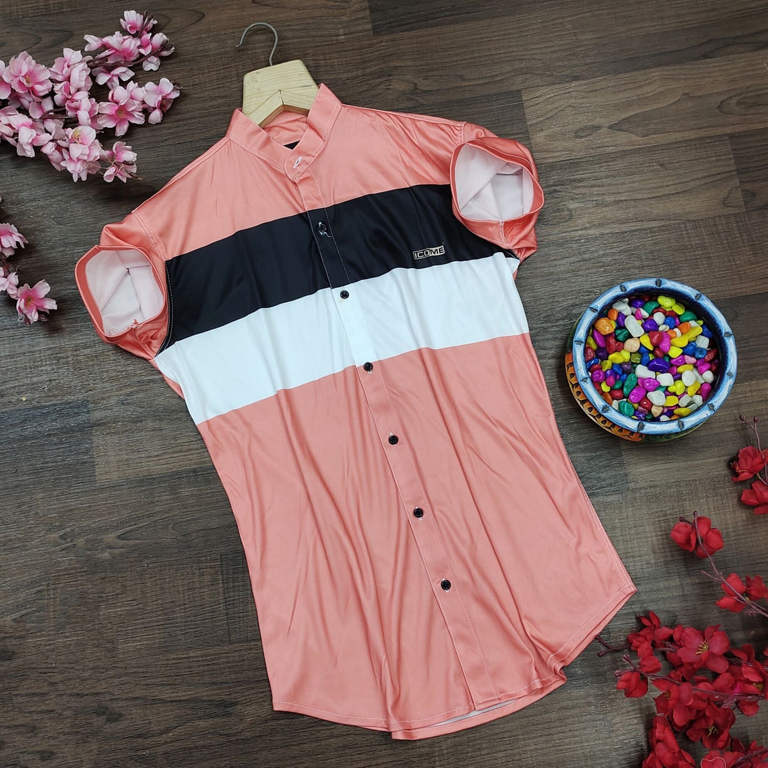 Men Regular, Super Slim Fit Color Block Mandarin Collar Casual Shirt - Dynadrops.In