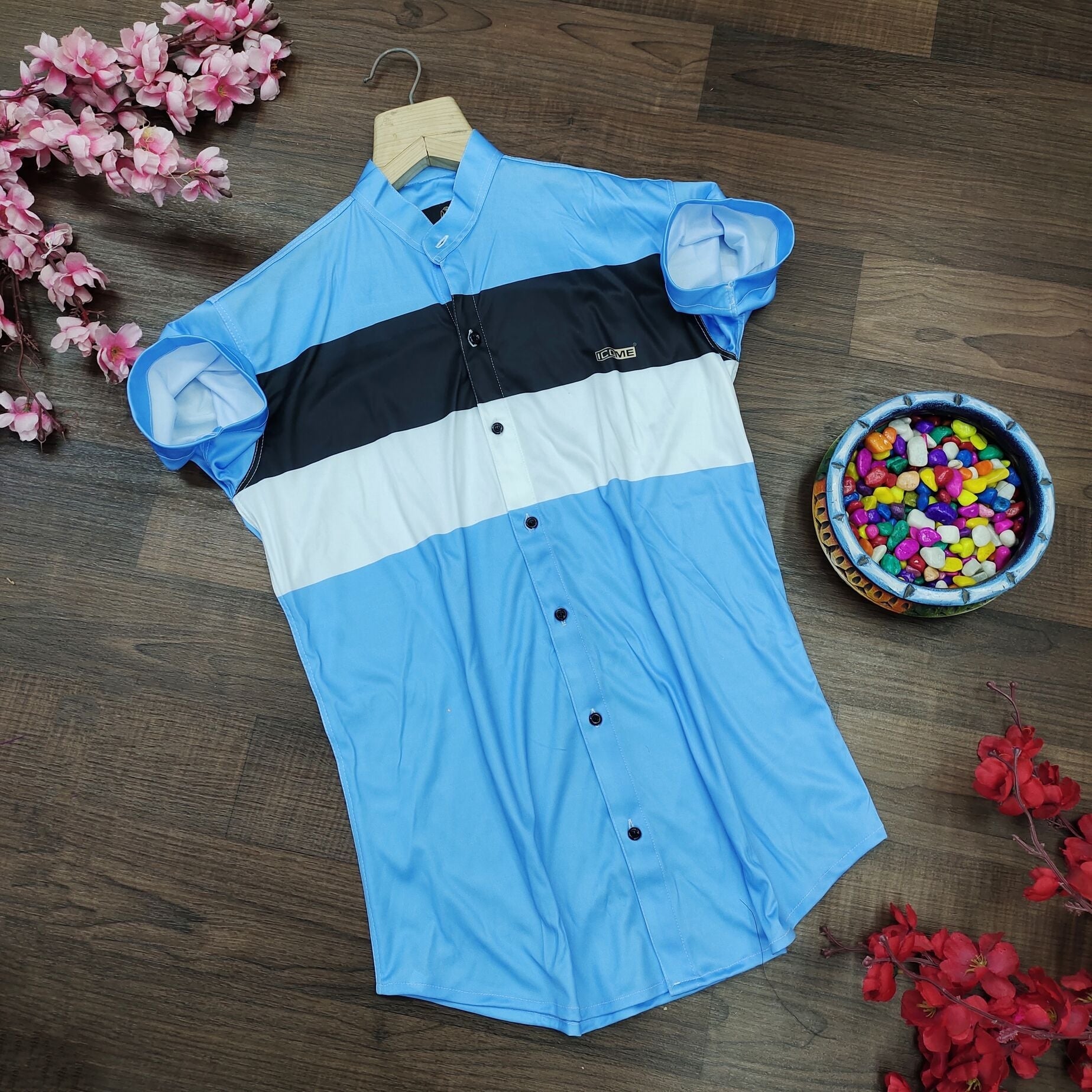 Men Regular, Super Slim Fit Color Block Mandarin Collar Casual Shirt - Dynadrops