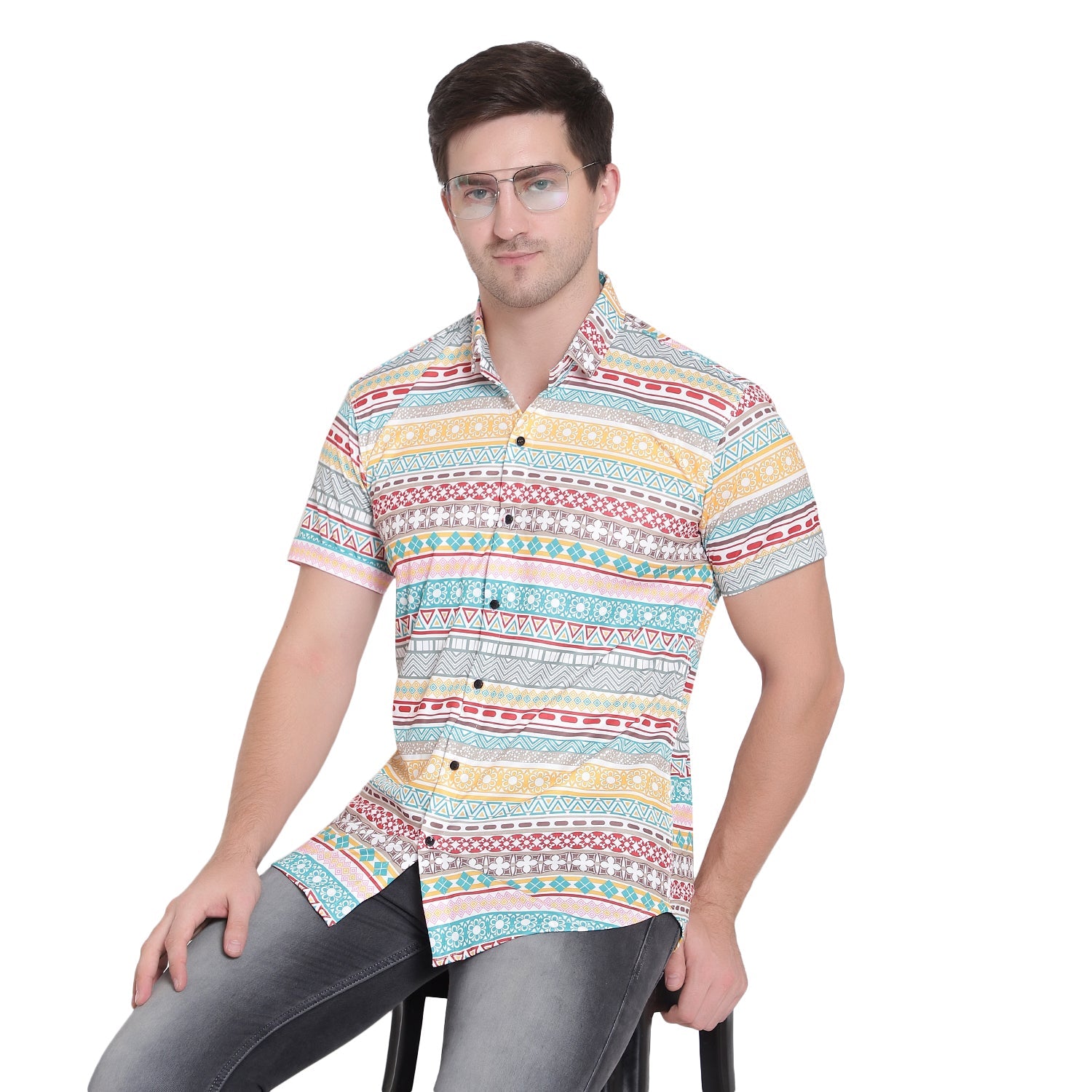 Men Regular, Super Slim Fit Printed Cut Away Collar Casual Shirt - Dynadrops.In