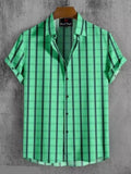 Men Slim Fit Checkered Ribbed Collar Casual Shirt - Dynadrops