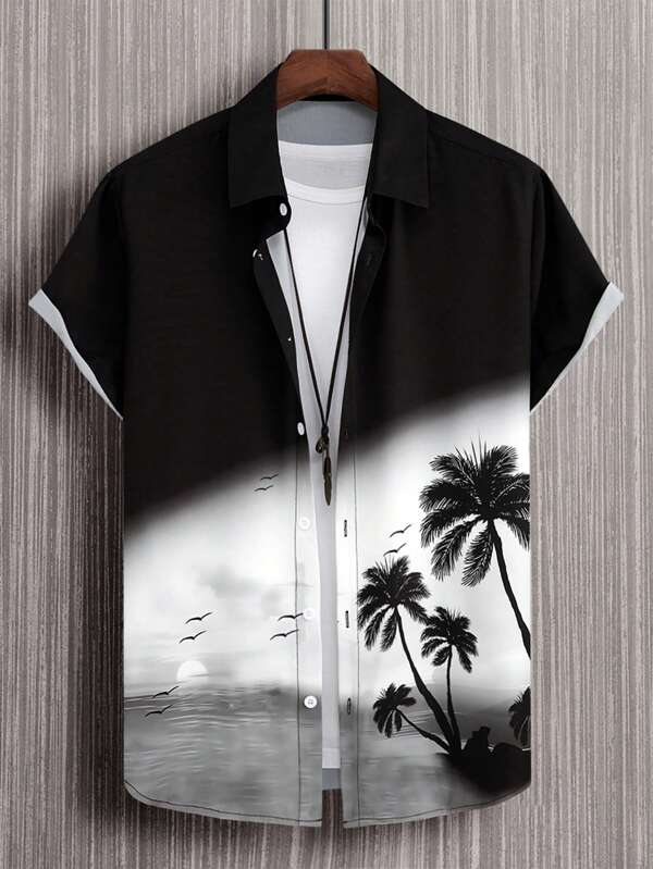 Men Slim Fit Printed Cut Away Collar Casual Shirt - Dynadrops