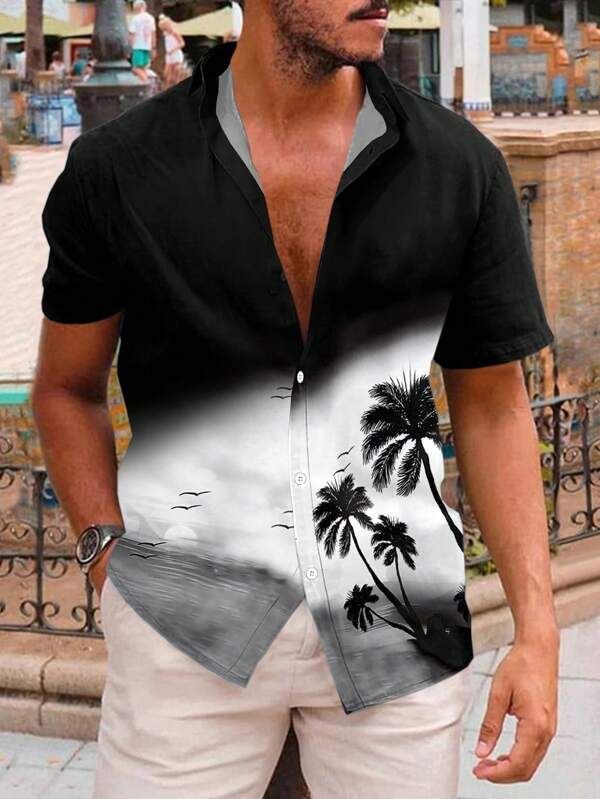Men Slim Fit Printed Cut Away Collar Casual Shirt - Dynadrops