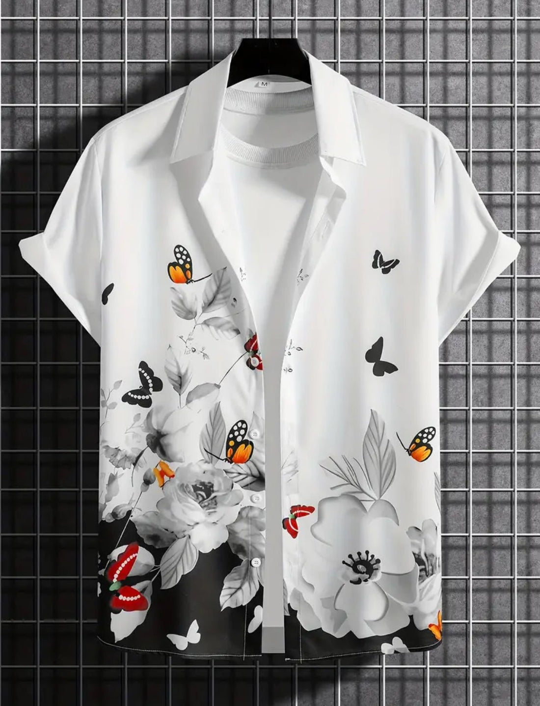 Men's Regular Fit Printed Ribbed Collar Casual Shirt with Premium Cotton Blend Fabric - Dynadrops
