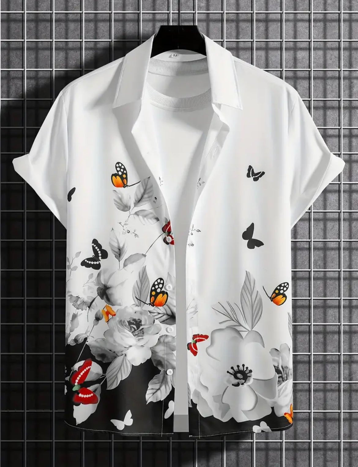 Men's Regular Fit Printed Ribbed Collar Casual Shirt with Premium Cotton Blend Fabric - Dynadrops