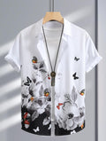 Men's Regular Fit Printed Ribbed Collar Casual Shirt with Premium Cotton Blend Fabric - Dynadrops