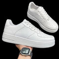 White Low-Top Sneakers for Men, Lace-Up Athletic Casual Shoes - Dynadrops